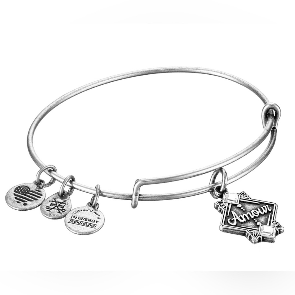 Alex And Ani - Amour (Love) Silver Bangle w/Swarovski Square Crystals NWT